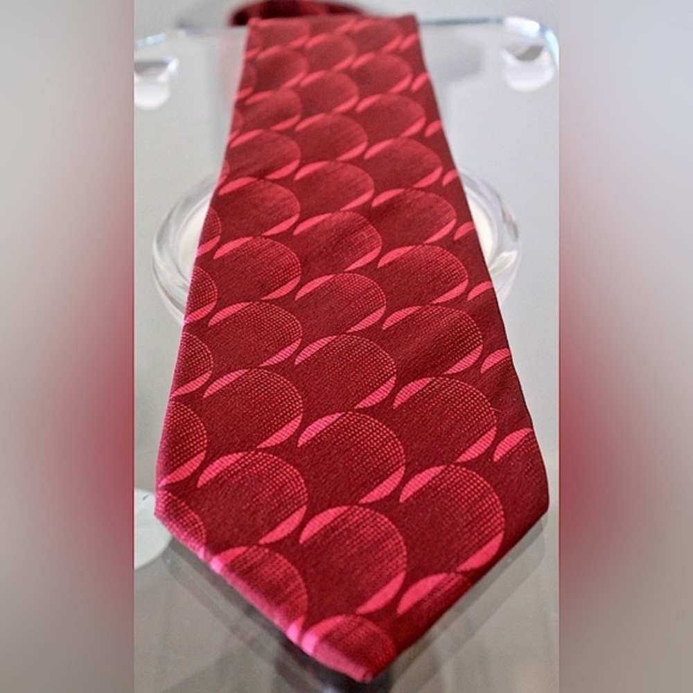 MISSONI MENS TIE MAROON FUSIA CIRCLE ABSTRACT SILK VINTAGE SPAIN